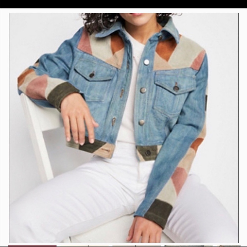 Free People Denim & Suede Cropped Jacket Size Small